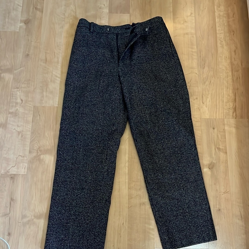 Uniqlo x Ines de la Fressange Paris Wool Blend Grey Plaid Trousers size 6